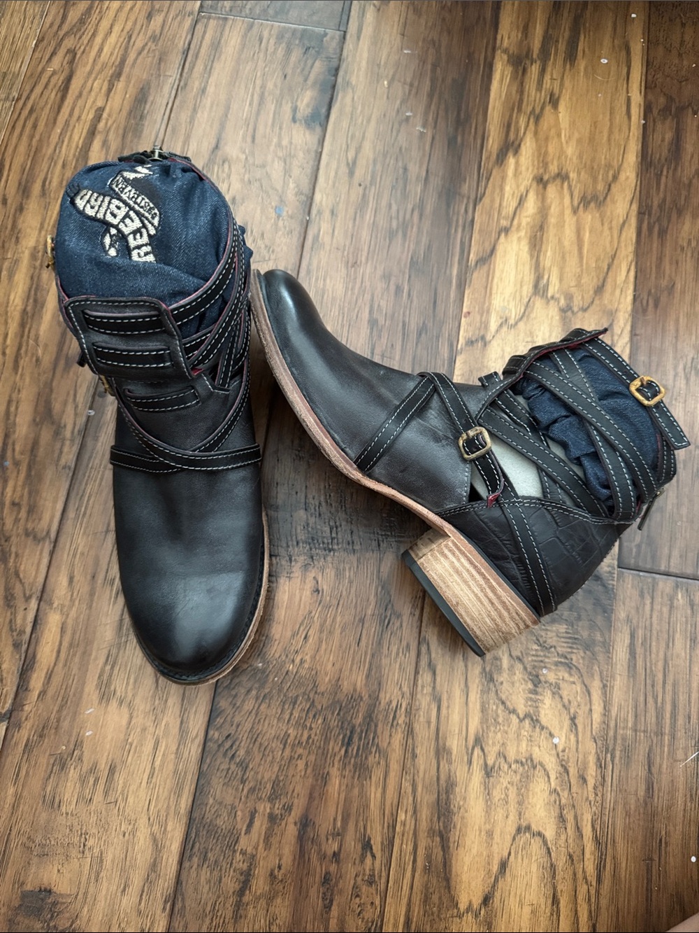 Freebird by Steven Black Leather Ankle Buckle Boots